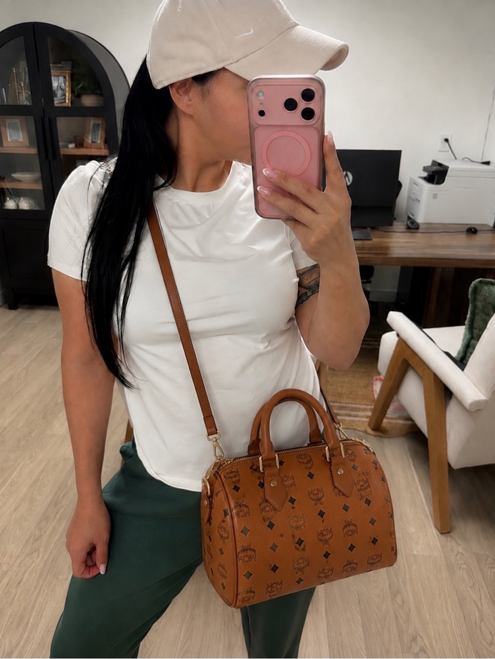 Classic Cognac Logo Satchel Crossbody Bag